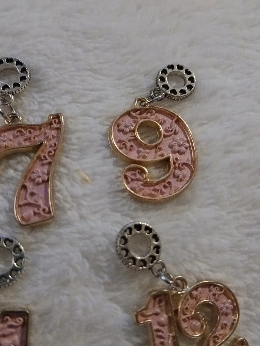 💲 Pink & Gold Number Charm Pendants - YOUR CHOICE [5, 6, 7, 9, 10, 11 & 12]